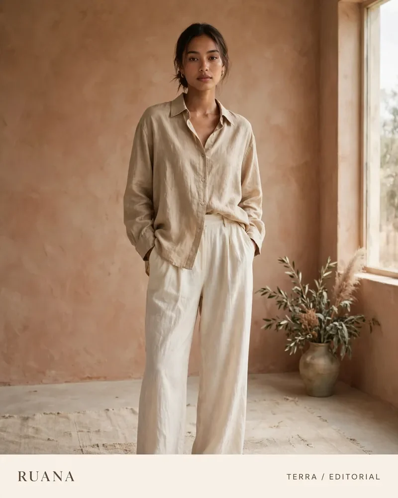 Detail tenunan linen Koleksi Terra